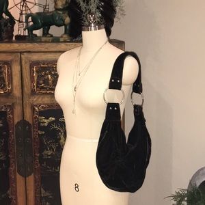 Black/Brown Velvet Sling Bag - NWOT